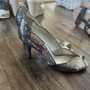 Sequin Peep-Toe Heels